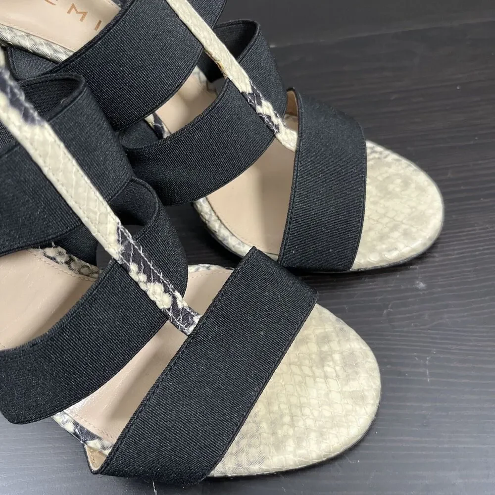 M. Gemi Black/snakeskin Strappy High Heels Sandals Leather Womens Size 38 Europe